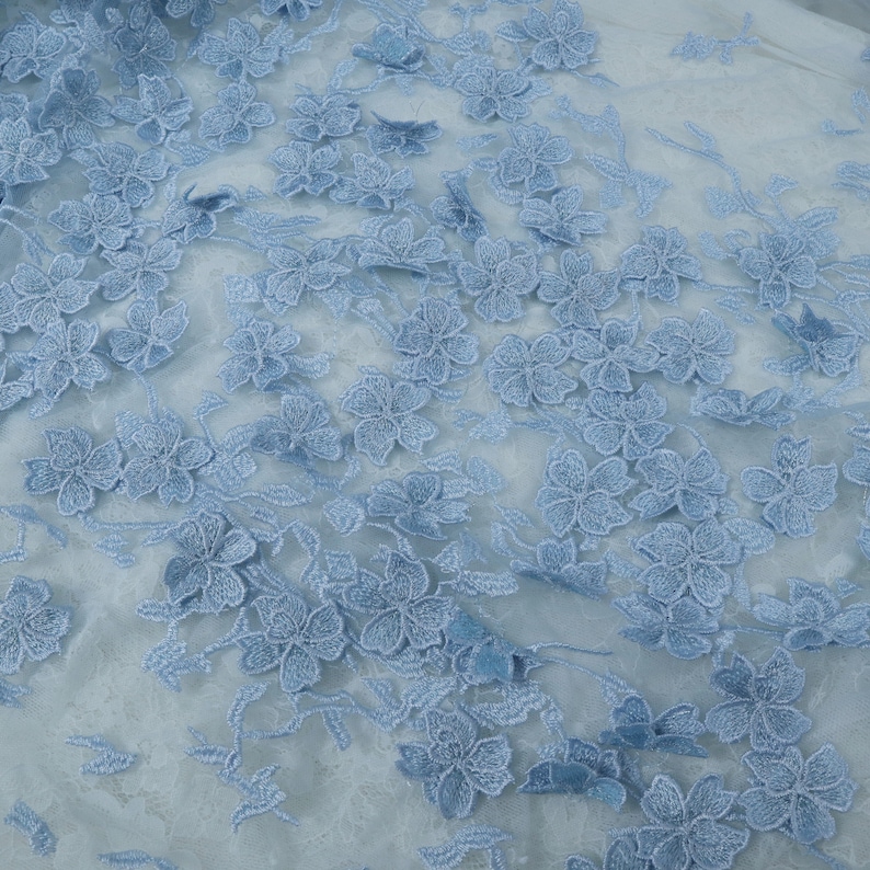 3D Flowers Lace Fabric Light Blue Bridal 3D Lace Applique - Etsy