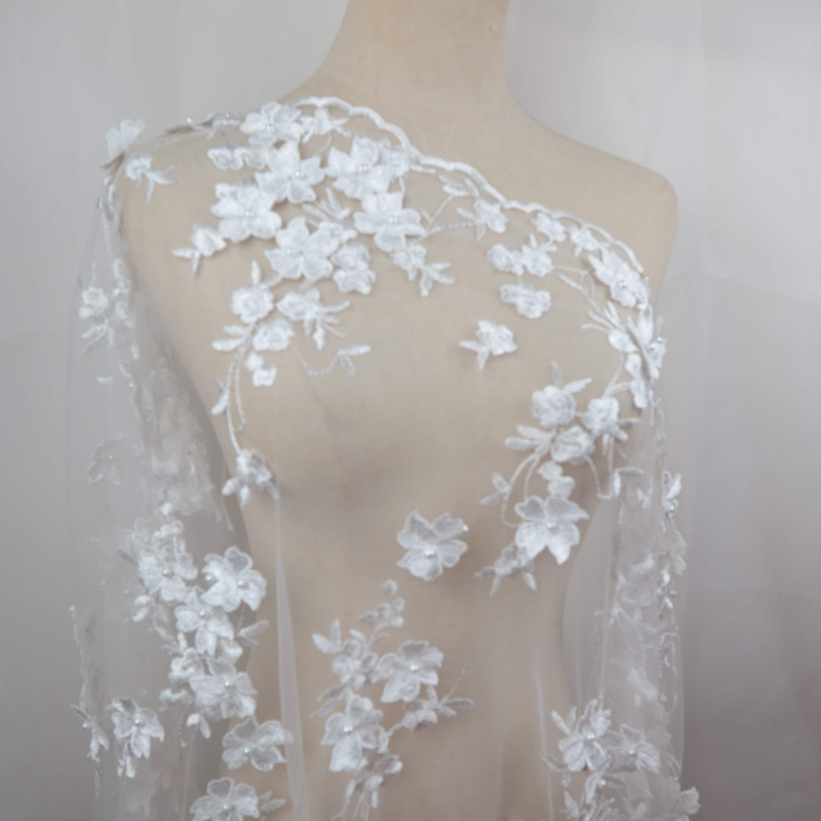 White Tulle with 3D Yellow Floral Embrodiery and Applique Fabric