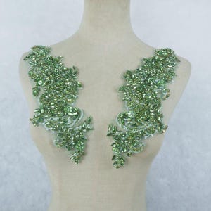 Exquisite Licht Grün Strass Applikation, Braut Mieder Perlen Spitze Patches, annähen Kristall Schulterriemen Schärpe Kopfschmuck Accessoires