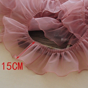 pink 3D ruffled fabric trim, organza ruffle trim mesh fabric trimming, 3D flowers pleated trim sewing accessories