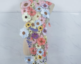 Mezcla de colores, apliques de encaje de flores en 3D, parches de encaje bordados con motivo de girasol para vestido de novia, suministros de costura para vestidos de niñas de flores