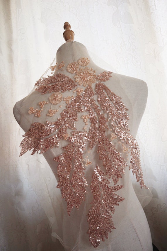 slim fit dress slacks Lorna Embelished Rose Gold Lace Bridal Robe Medium main image 0