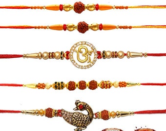 Rakhi for Brother of five beautiful Rudraksha on auspicious festival of Rakhi