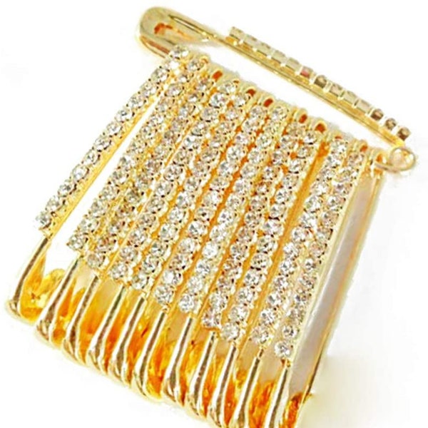 Golden Colour Diamonds Designer Safety pin Saree pin one Side of Safety pin - 12 Pack