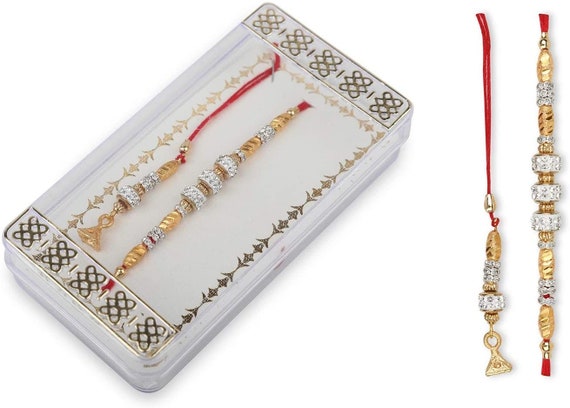 Buy Set of 2 Gold-Toned Artificial Stones & Beads studded Rakhi for Bhaiya  and Rakhi Bracelet for Bhabhi Online at Best Prices in India - JioMart.