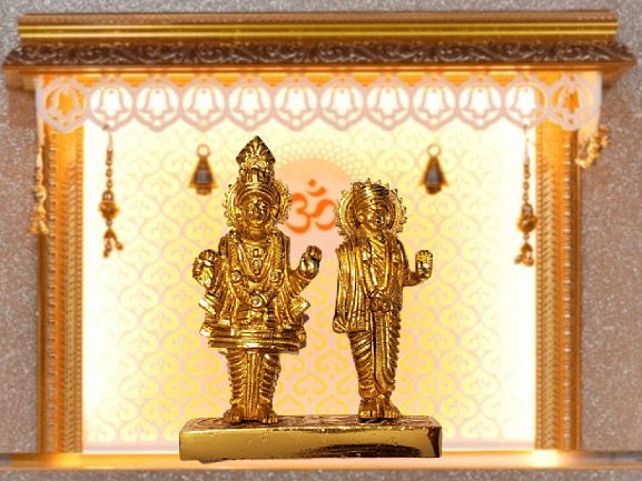 Sahajanand Swami and Ghanshyam Maharaj idol Brass - Long lasting quality.