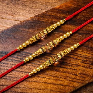 Rakhi for Brother Golden Rakhee with Stone for Bhaiya Rakhi, Raksha Bandha Gift for your brother Vary Color and Multi Design - Set of 3
