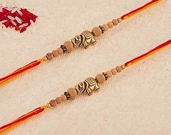Designer Rakhi Bracelet for Brother on Rakshabandhan Traditional Elephant with Sandalwood beads