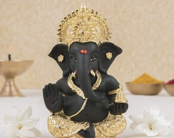 24 K plaqué or Ganesha statue pour tableau de bord de voiture Dieu Ganesh Murti Ganpati Idol figurine avec boîte cadeau cadeaux décoration intérieure