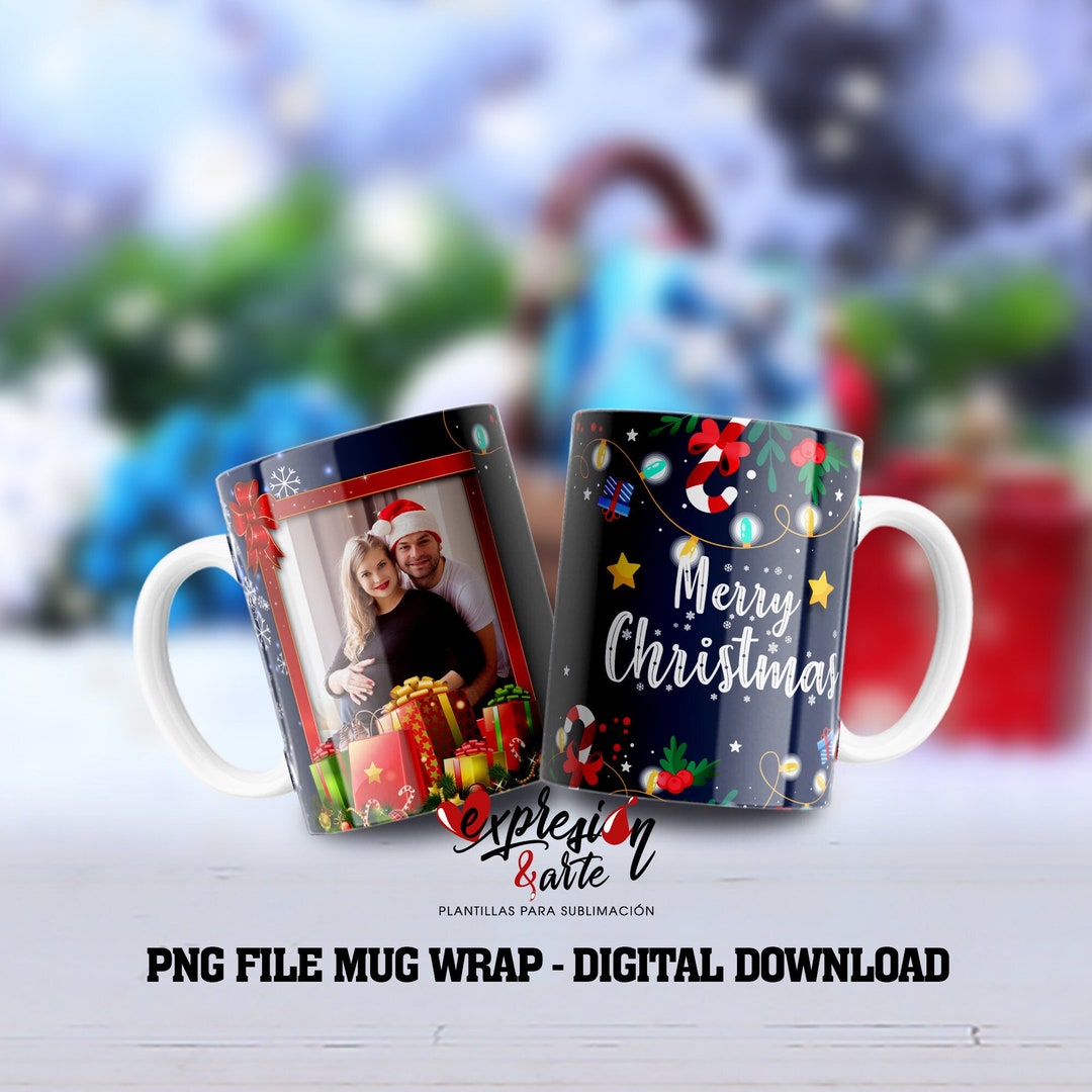 Merry Christmas Photo Mug Wrap Holiday Cup Design Merry Etsy UK