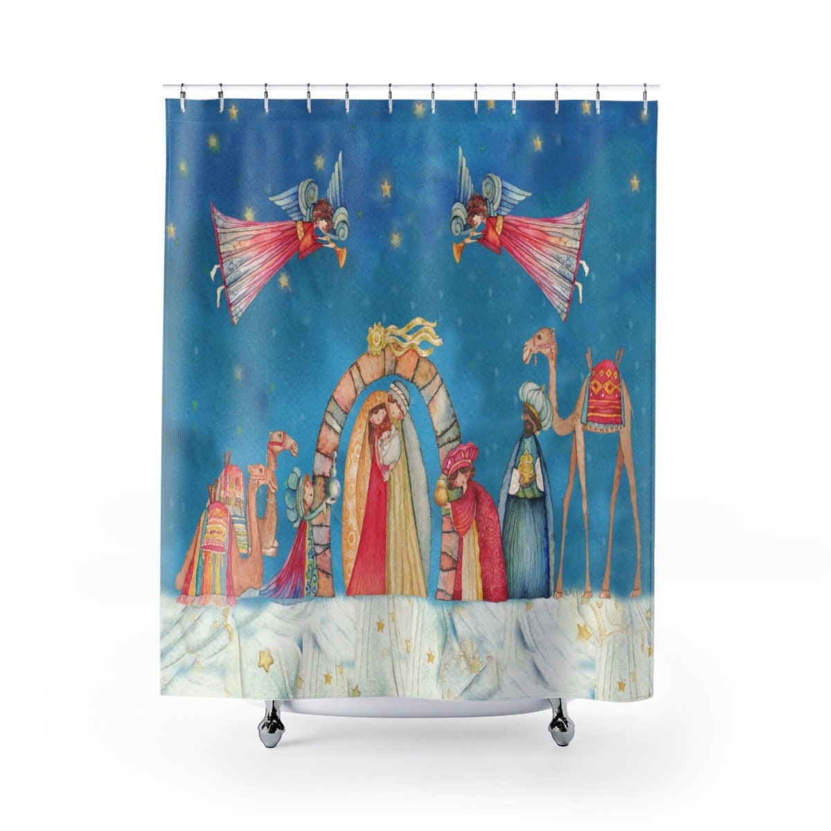 Nativity Scene Shower Curtain Christmas Shower Curtain Etsy