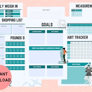 Weight Loss Tracker | Weight Loss Planner | Weight Loss Journal | Weight Loss Printable & Editable | Measurements | Weekly Weigh In