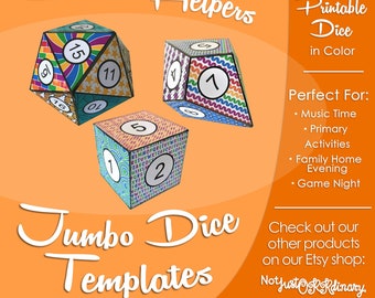 Jumbo Dice Templates, Latter-day Saint LDS Primary Singing Time Activity, Printable Game, Songbook Graphic Picture Image, Game Dice