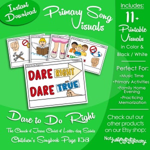 Dare to Do Right Song Visuals, Latter-day Saint LDS Primary Singing Time, Printable Poster, Music Leader, Songbook Graphic Picture Image