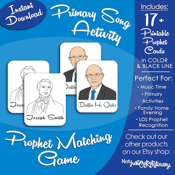LDS Prophet Matching Game, LDS Primary Singing Time Activity (Printable Digital Download)