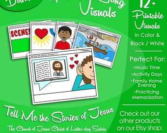 Tell Me the Stories of Jesus Song Visuals, Latter-day Saint LDS Primary Singing Time, Printable Poster, Music Leader Help, Songbook Picture