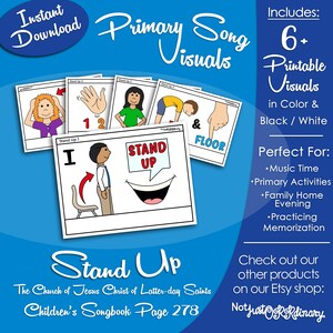 Stand Up Song Visuals, LDS Primary Singing Time Pictures (Printable Digital Download)