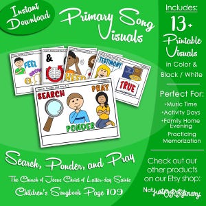 Search, Ponder, and Pray Song Visuals, LDS Primary Singing Time Pictures (Printable Digital Download)