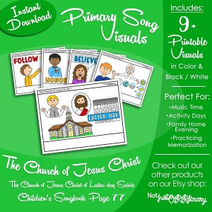 Imágenes de canciones de La Iglesia de Jesucristo, Tiempo para cantar en la Primaria de los Santos de los Últimos Días, Póster imprimible, Ayuda para el líder musical, Imagen del cancionero
