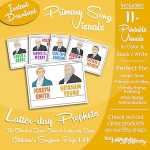Latter-day Prophets Song Visuals, Latter-day Saint LDS Primary Singing Time, Printable Poster, Music Leader Help, Songbook Picture Image