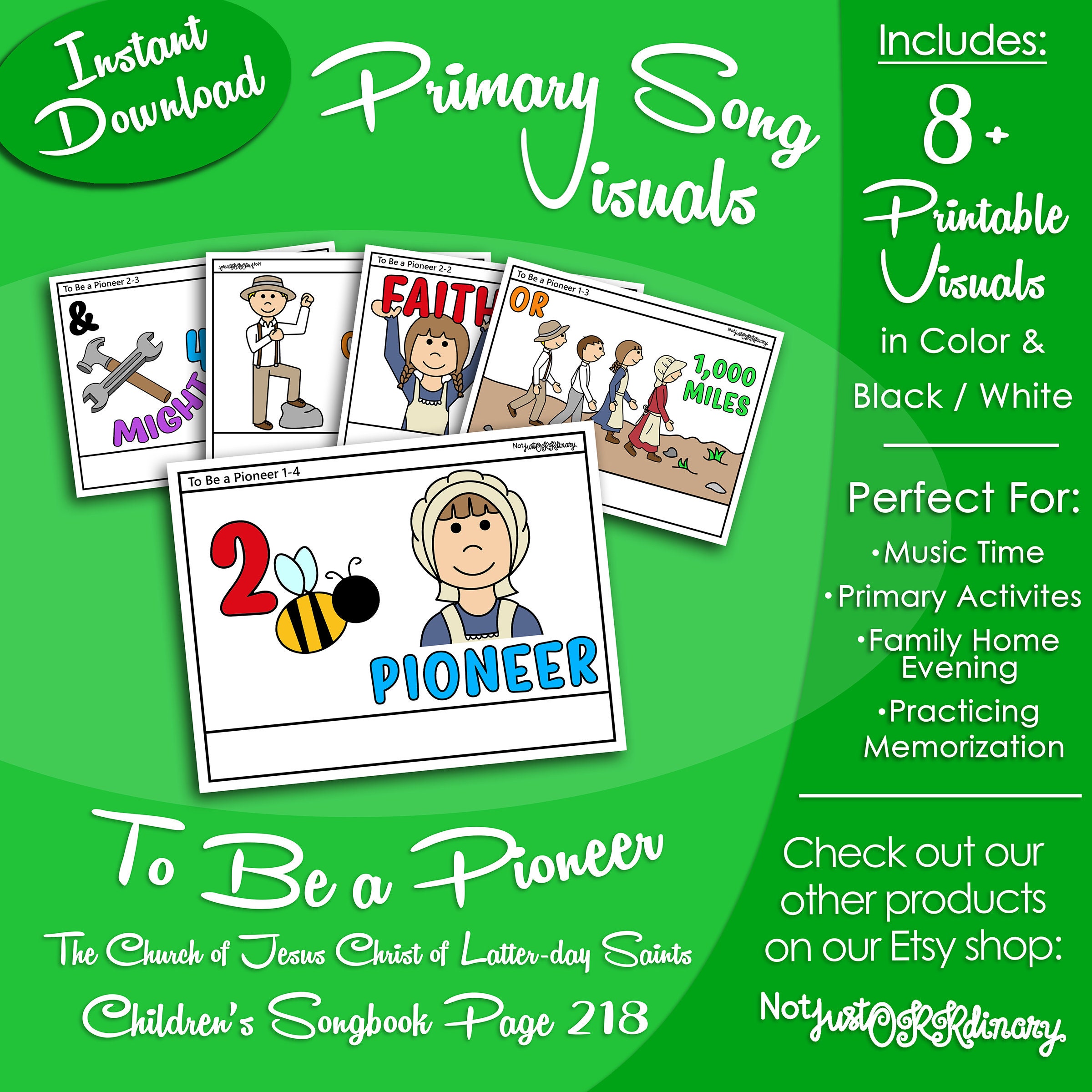 To Be a Pioneer Song Visuals, Latter-day Saint LDS Primary Singing Time, Printable Poster, Music Leader Help, Songbook Graphic Picture Image
