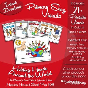 Holding Hands Around the World Song Visuals, Latter-day Saint LDS Primary Singing, Printable Music Songbook Picture Image Hymns Home Church