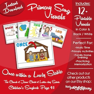 Once within a Lowly Stable Song Visuals, Latter-day Saint LDS Primary Singing Time, Printable Poster, Music Help, Songbook Picture Image