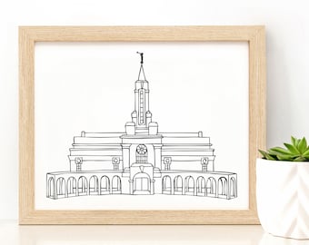 Bountiful Utah Temple - LDS Latter-day Saint, Wall Art Print Artwork Clip Clipart, Hand Drawn, Printable Digital Download, Simple, Modern