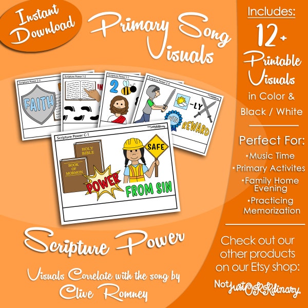 Scripture Power Song Visuals, Clive Romney, Latter-day Saint LDS Primary Singing Time, Printable Poster, Music Leader, Graphic Picture Image