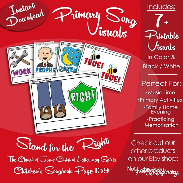 Stand for the Right Song Visuals, Latter-day Saint LDS Primary Singing Time, Printable Poster, Music Leader Help, Songbook Graphic Picture