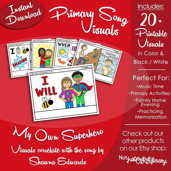 My Own Superhero Song Visuals, Shawna Edwards, Latter-day Saint LDS Primary Singing Time, Printable Poster, Music Leader Help, Picture Image