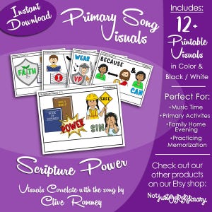 Scripture Power Song Visuals, LDS Primary Singing Time Pictures (Printable Digital Download)