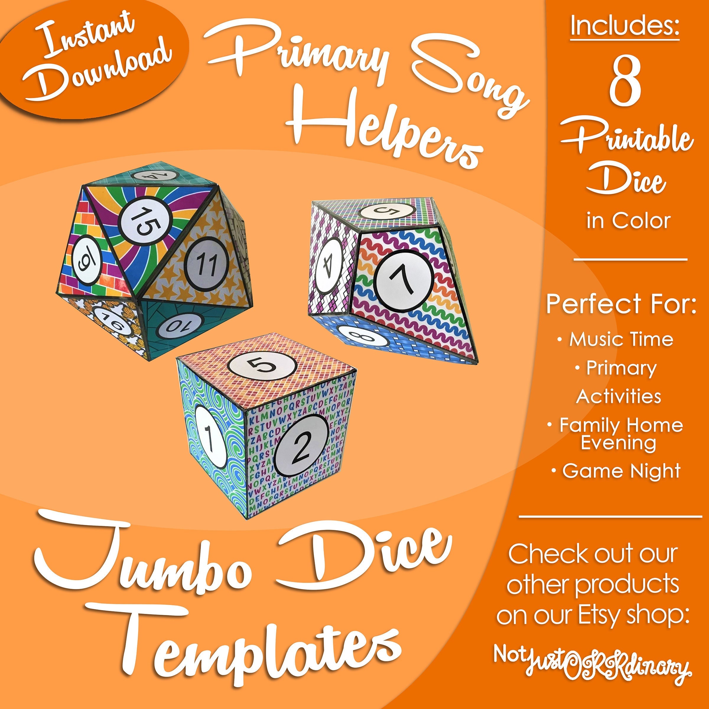 Jumbo Dice Templates Latter-day Saint LDS Primary Singing - Etsy