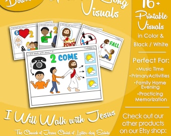 I Will Walk with Jesus Song Visuals, Latter-day Saint LDS Primary Singing Time Printable Poster Music Leader Picture Image Hymns Home Church