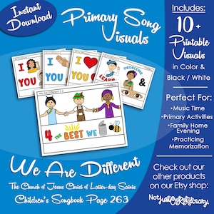 We Are Different Song Visuals, Latter-day Saint LDS Primary Singing Time, Printable Poster Music Leader Help, Songbook Graphic Picture Image