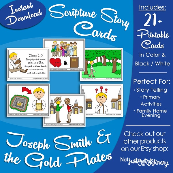 Joseph Smith and the Gold Plates Story Cards, Latter-day Saint LDS Primary Story Time Activity, Printable Visual Days, Picture Image