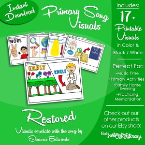 Immagini restaurate di canzoni, Shawna Edwards, Tempo di canto della Primaria dei Santi degli Ultimi Giorni LDS, Poster stampabile, Aiuto per il direttore musicale, Immagine grafica