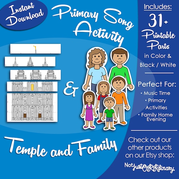 Temple and Family, Latter-day Saint LDS Primary Singing Time Activity, Printable Game, Songbook Graphic Picture Image, Temple Puzzle