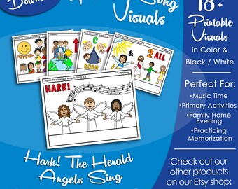 Hark! The Herald Angels Sing Song Visuals, Latter-day Saint LDS Primary Singing Time, Printable, Music Leader Help, Graphic Picture Image