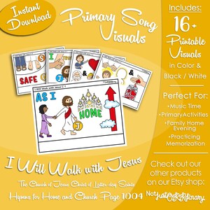 I Will Walk with Jesus Song Visuals, LDS Primary Singing Time Pictures (Printable Digital Download)