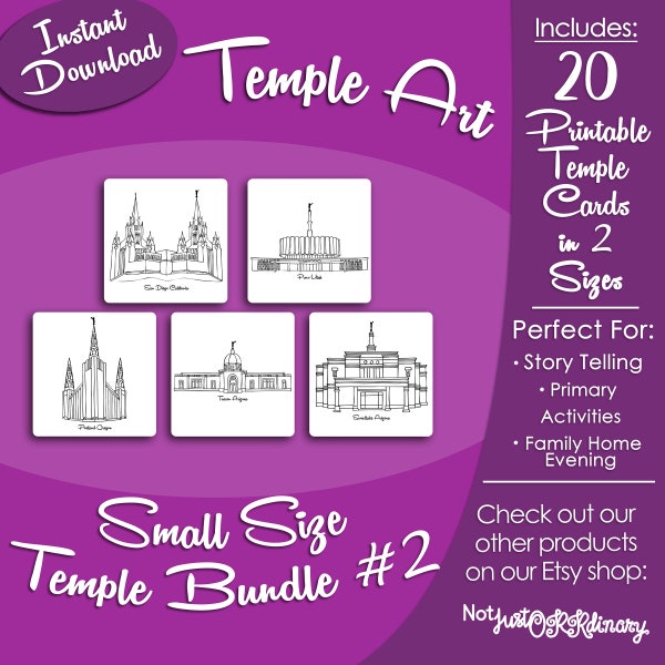 Small Size LDS Temple Bundle #2- LDS Latter-day Saint, Card Art Print Artwork Clip Clipart, Hand Drawn, Printable Digital Download, Simple