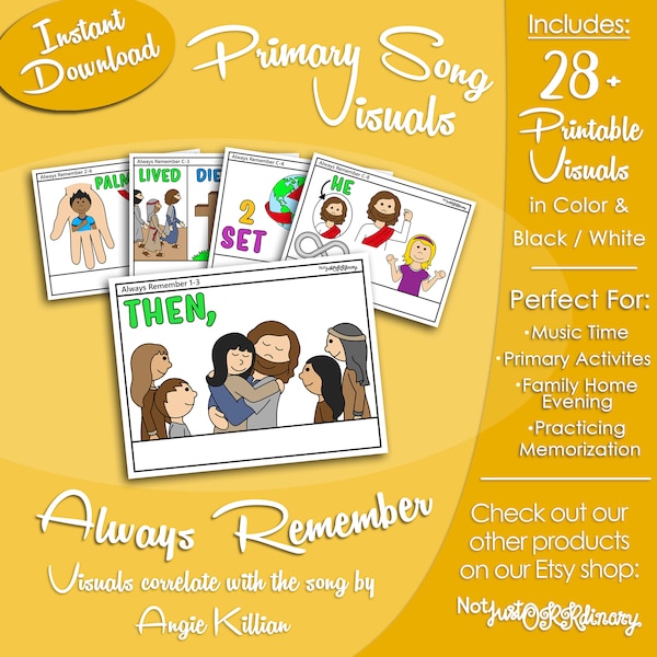 Always Remember Song Visuals, Angie Killian, Latter-day Saint LDS Primary Singing Time, Printable Poster, Music Leader Help, Picture Image