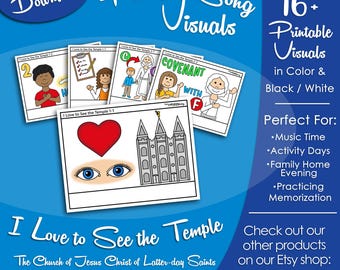 I Love to See the Temple Song Visuals, Latter-day Saint LDS Primary Singing Time, Printable Poster, Music Leader Help, Songbook Picture