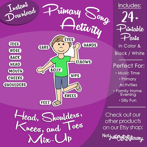 Head, Shoulders, Knees, and Toes Mix-Up, Latter-day Saint LDS Primary Singing Time Activity, Printable Game, Songbook Picture Image
