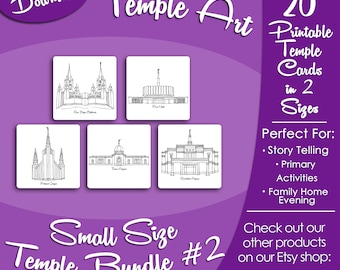 Small Size LDS Temple Bundle #2- LDS Latter-day Saint, Card Art Print Artwork Clip Clipart, Hand Drawn, Printable Digital Download, Simple