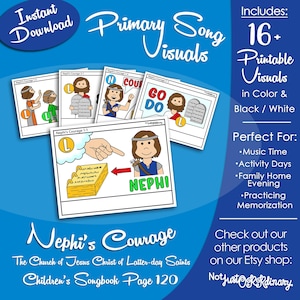Imágenes de la canción "La valentía de Nefi", Tiempo de canto de la Primaria de los Santos de los Últimos Días SUD, Póster imprimible, Ayuda para el líder musical, Imagen gráfica del cancionero