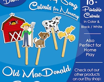 Old MacDonald Cutouts, LDS Nursery Singing Time-  For 'Old McDonald' Song (Printable Digital Download)