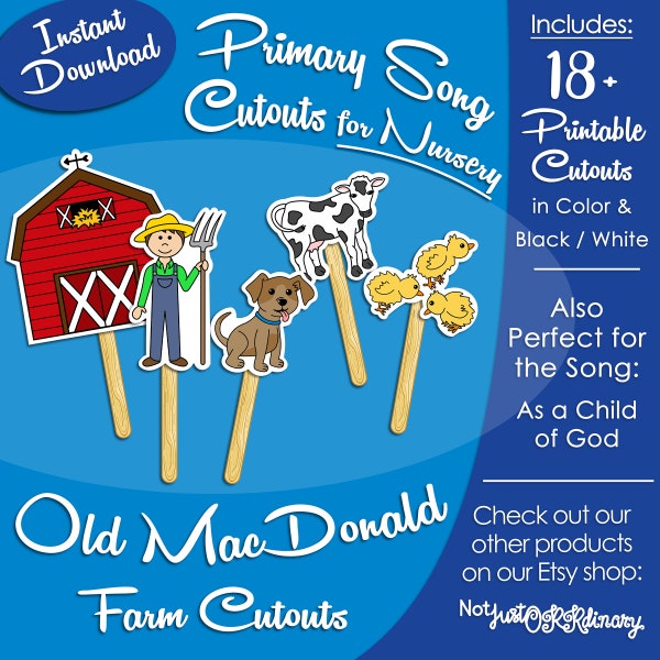 Old MacDonald Song Cutouts for NURSERY, Latter-day Saint LDS Singing Time, Printable, Music Leader Help, Picture Image