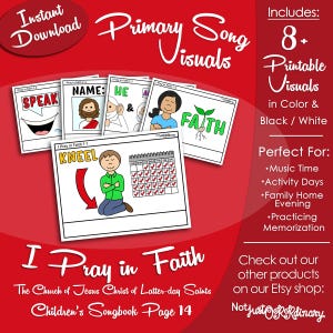 I Pray in Faith Song Visuals, Latter-day Saint LDS Primary Singing Time, Printable Poster, Music Leader Help, Songbook Graphic Picture Image