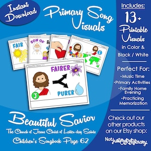 Beautiful Savior Song Visuals, Latter-day Saint LDS Primary Singing Time, Printable Poster, Music Leader, Songbook Graphic, Picture Image